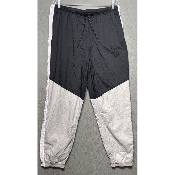 Nike Windrunner Pants Womens XL Popper Tearaway Snap‎ Black Gray Pink Athleisure - Picture 1 of 16